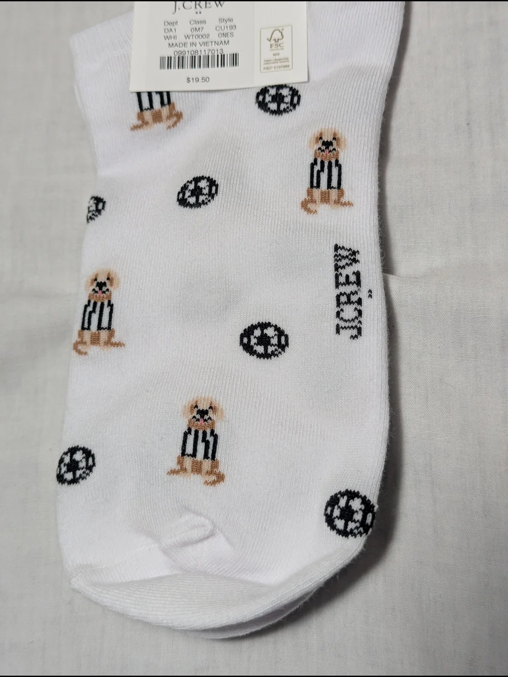 NWT J. Crew Women's White Soccer Golden Retriever Ankle Socks (One Size)